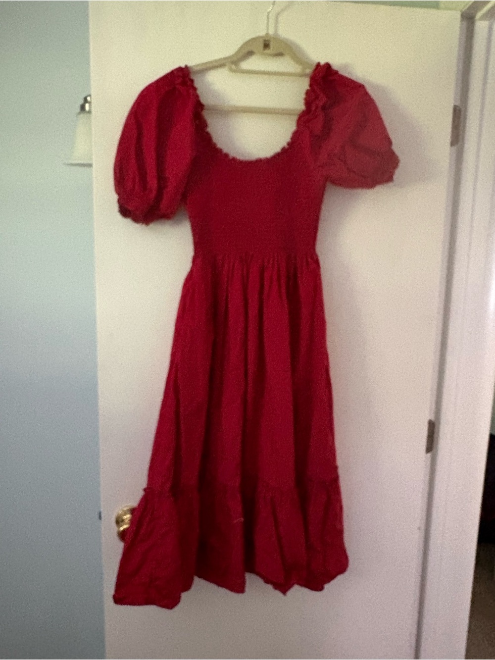 Hill House Red Midi Dress with Puff Sleeves